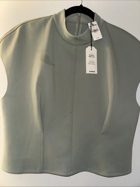 Express Sage Green Mock Neck Cap Sleeve Top - Soft Sage
